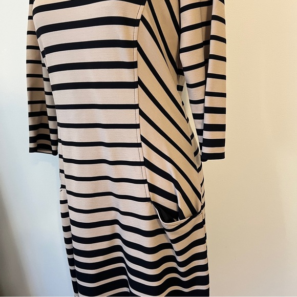 J.McLaughlin Black Cream Striped Midi Dress Pockets Size L - Picture 4 of 8